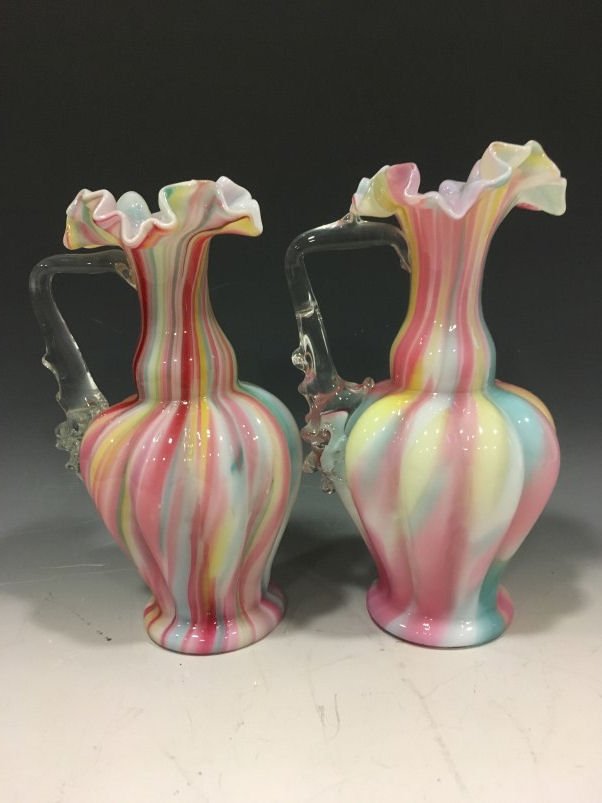 Pair Rainbow Victorian Art Glass Vases (1 of 1)