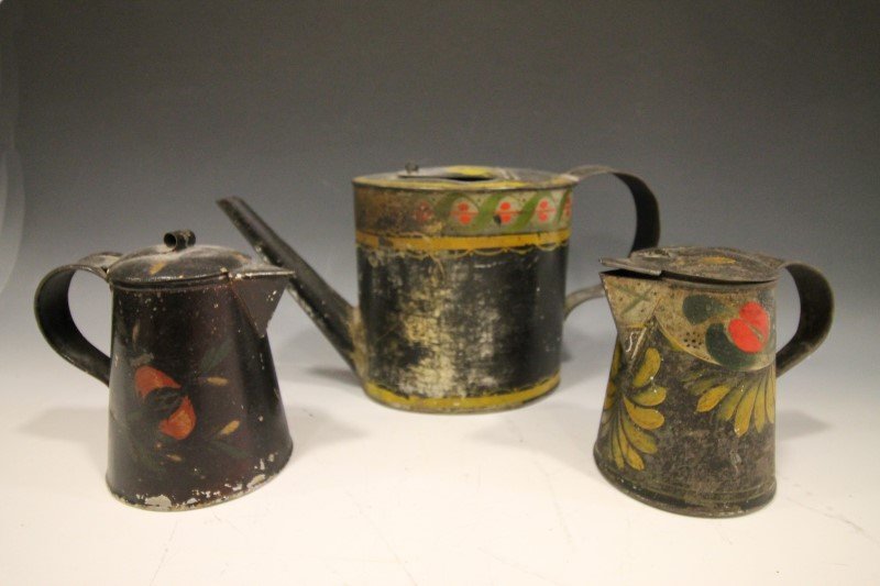 Tin Painted Toleware Syrups & Teapot (1 of 1)