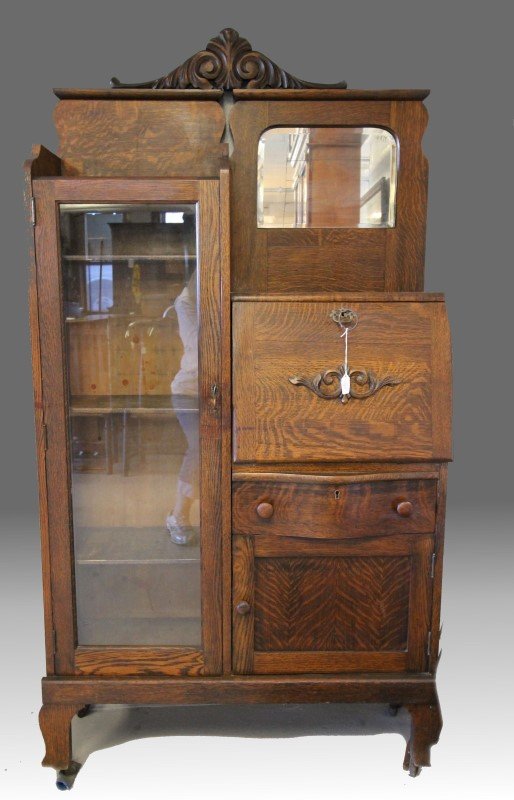 Oak Drop Front Bookcase Secretary (1 of 1)