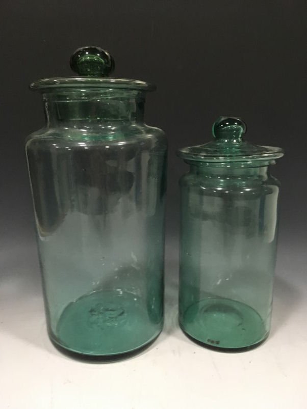 19th C Aqua Blown Glass Apothecary Jars (1 of 1)