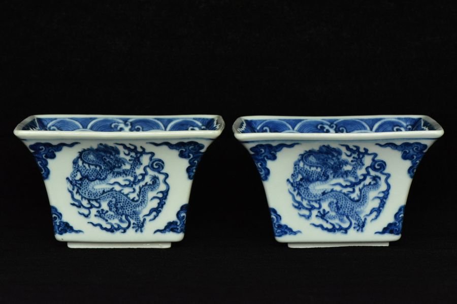 Pair of Chinese Dragon Cups Qianlong Mark Period: 5 x 3 in.