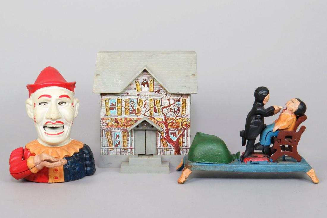 Lot of 3 CI, Tin, and Plastic Mechanical Bank (1 of 1)