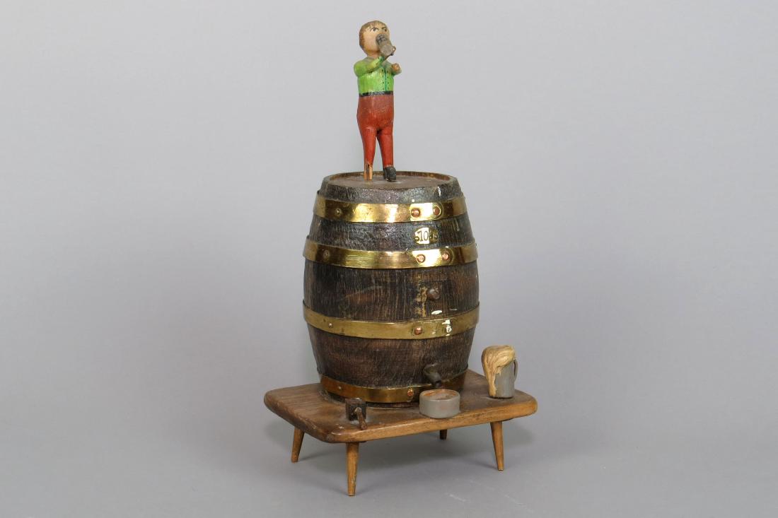 Wood Beer Baron on Top of Barrel Bank (1 of 2)