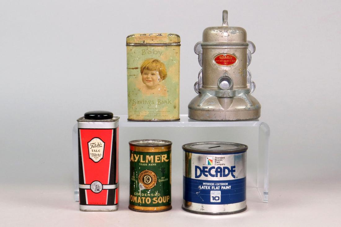 Lot of 5 Misc. Tin/PM Adv. Banks (1 of 2)