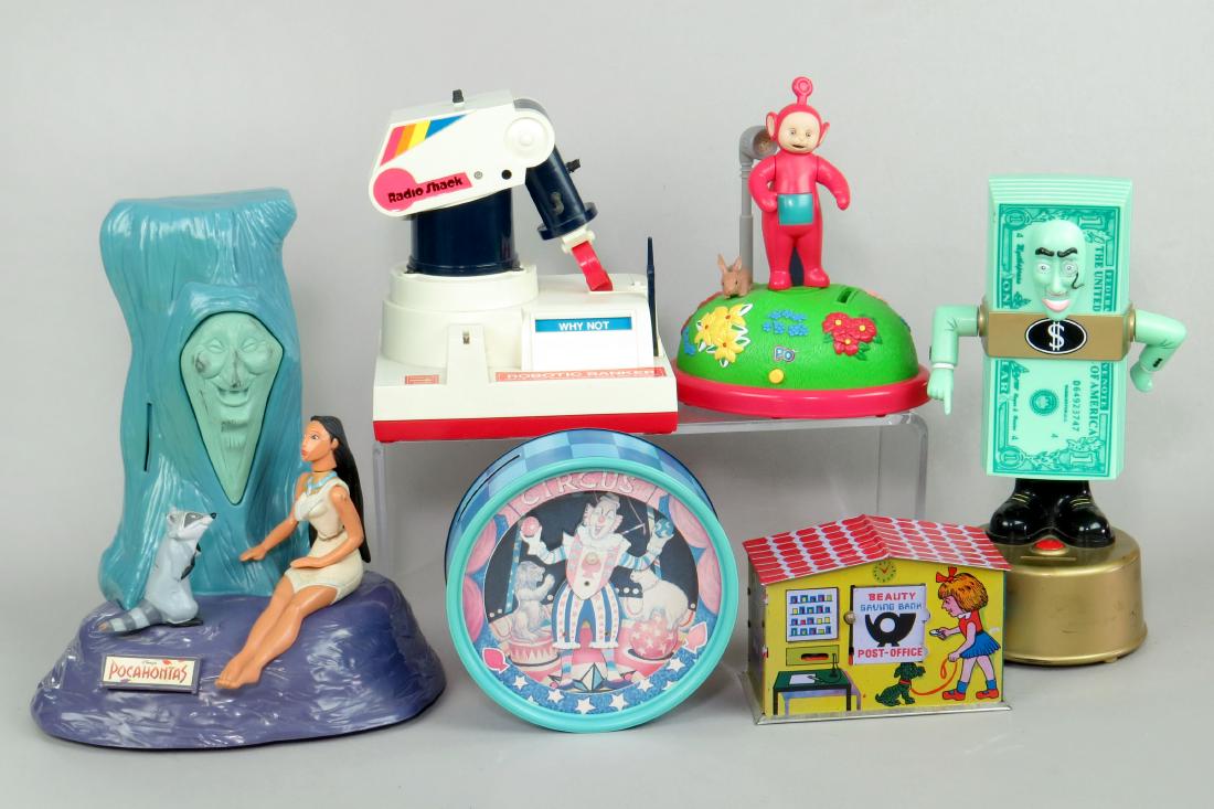 Lot of 6 Tin/Plastic Modern Mechanical Banks (1 of 1)