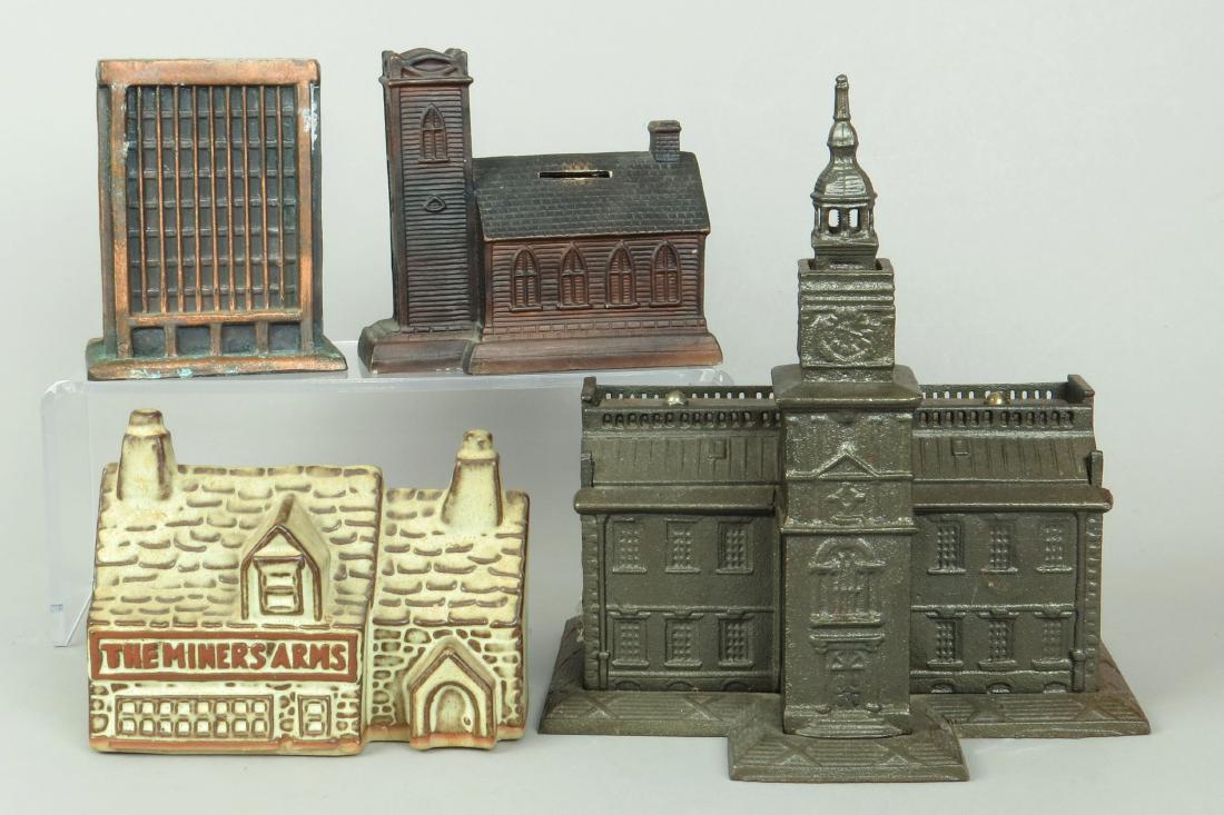 Lot of 4 CI/PM/Ceramic Still Bank Bldgs. (1 of 1)