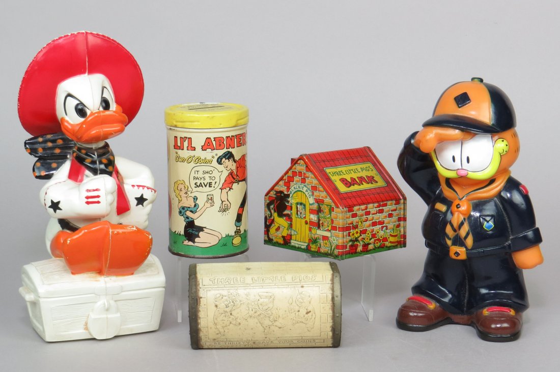 Lot of 5 Tin/Vinyl/Plastic Misc. Character Banks (1 of 2)