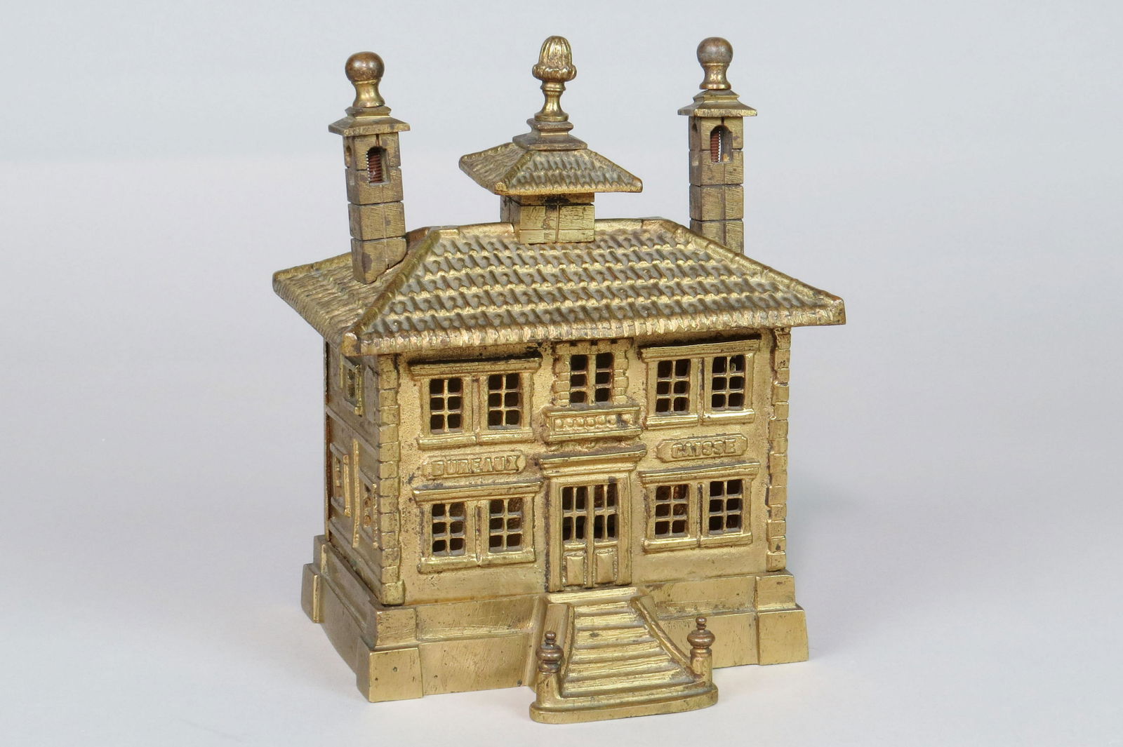 Brass "Bureaux Caisse" Bank w/2 Chimneys (1 of 2)