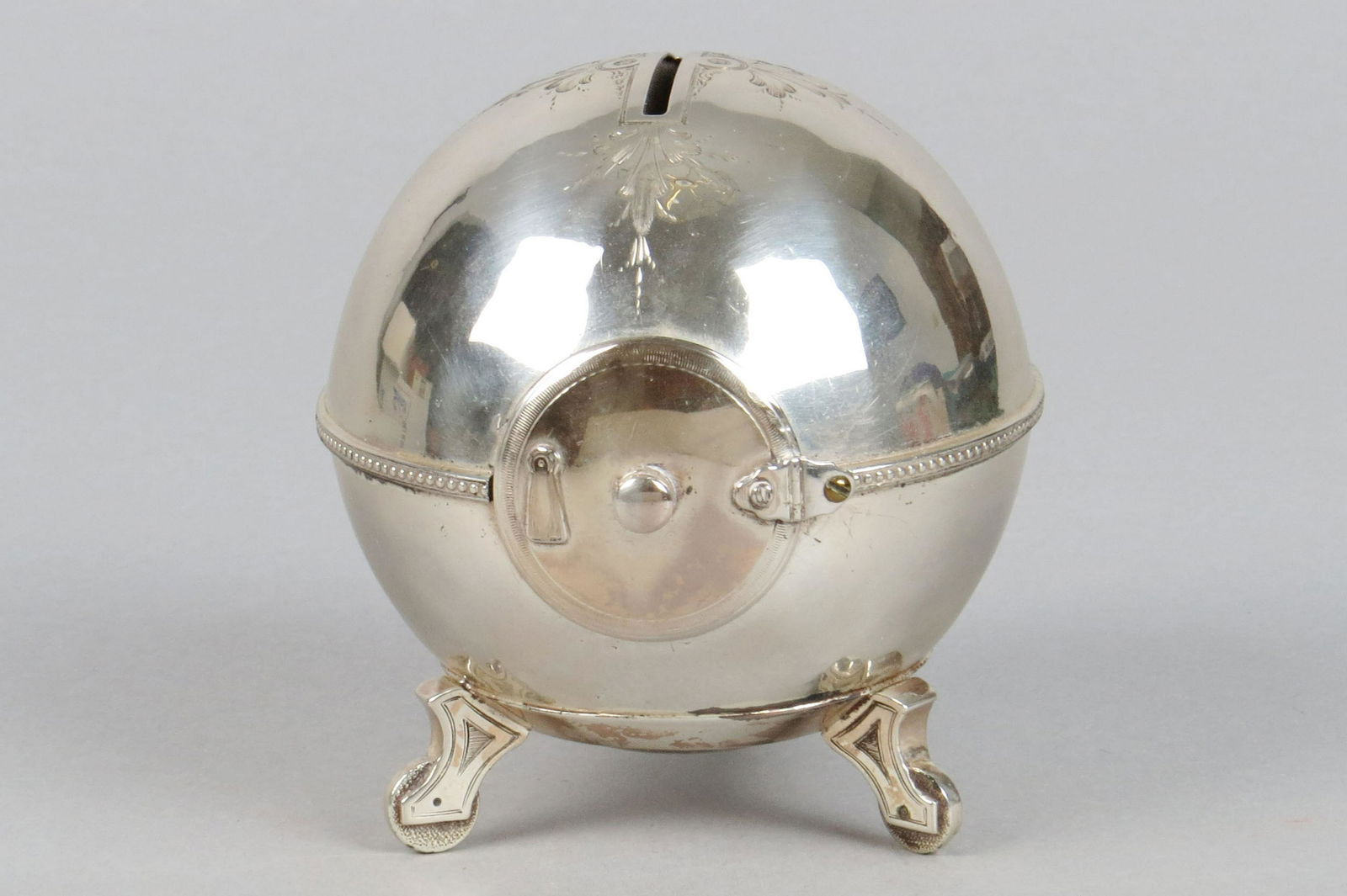 "Sterling" Silver Canon Ball Safe Bank (1 of 2)