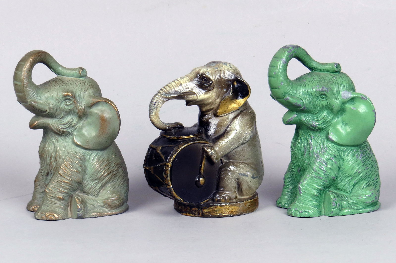 Lot of 3 PM Elephant Banks: 3 Elephant Banks, PM: (2) Marked "Vanio 1936"; 1 Playing Drum