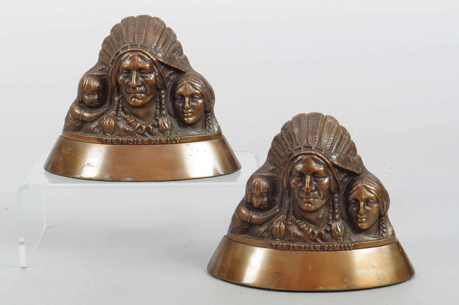 Lot of 2 Brass "The Indian Family" Bookends (1 of 2)