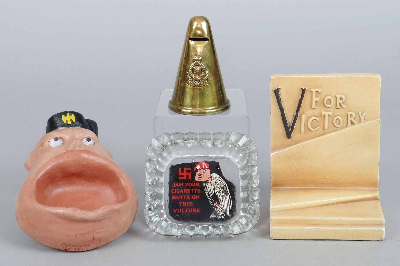 Lot of 4 Misc. War Items, Chalk/Glass/Metal (1 of 2)