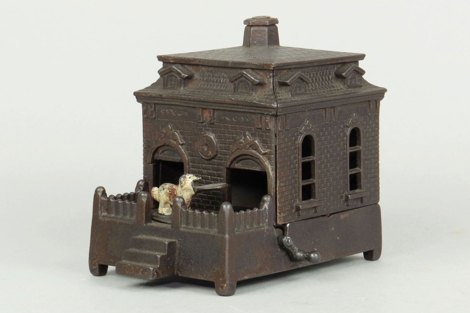 CI Dog on Turntable, White Dog Mechanical Bank (1 of 2)