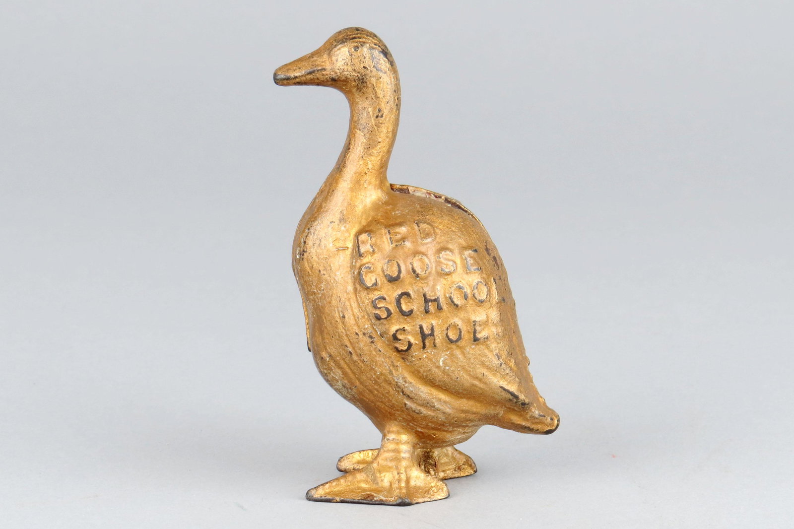 CI "Red Goose School Shoes" Bank: "Red Goose School Shoes" Bank, CI, All gold version is more scarce than multicolored version of this bank
