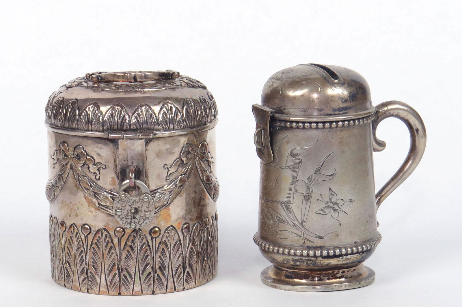 Lot of 2 Silvered Lead Banks (1 of 3)