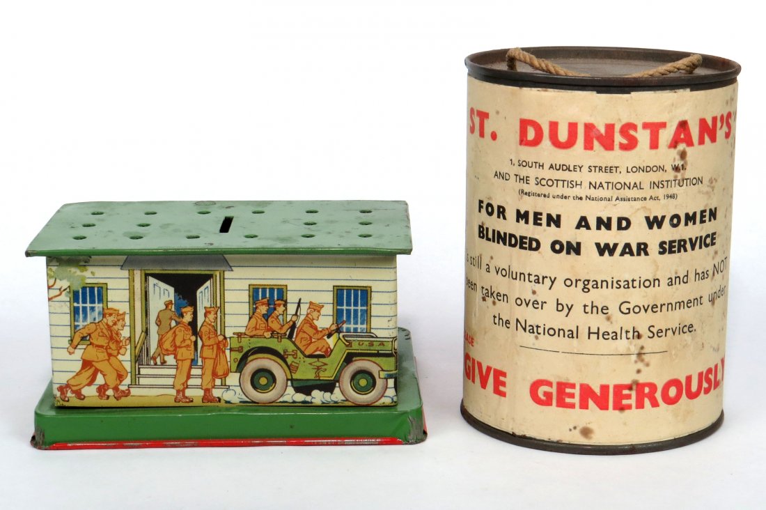 Lot of 2 Tin/Cdbd War Related Banks (1 of 3)