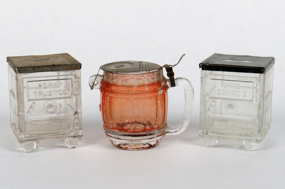 Lot of 3 Glass Candy Container Banks (1 of 2)