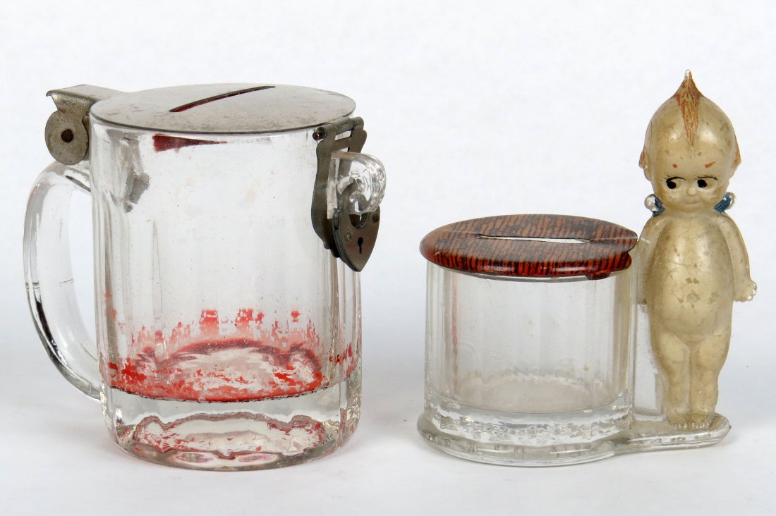 Lot of 2 Glass Candy Container Banks (1 of 2)