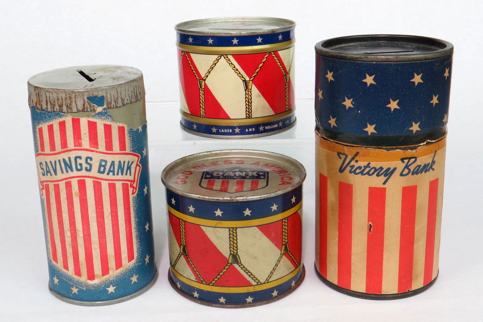Lot of 4 Tin/Cdbd Home Front Banks (1 of 3)