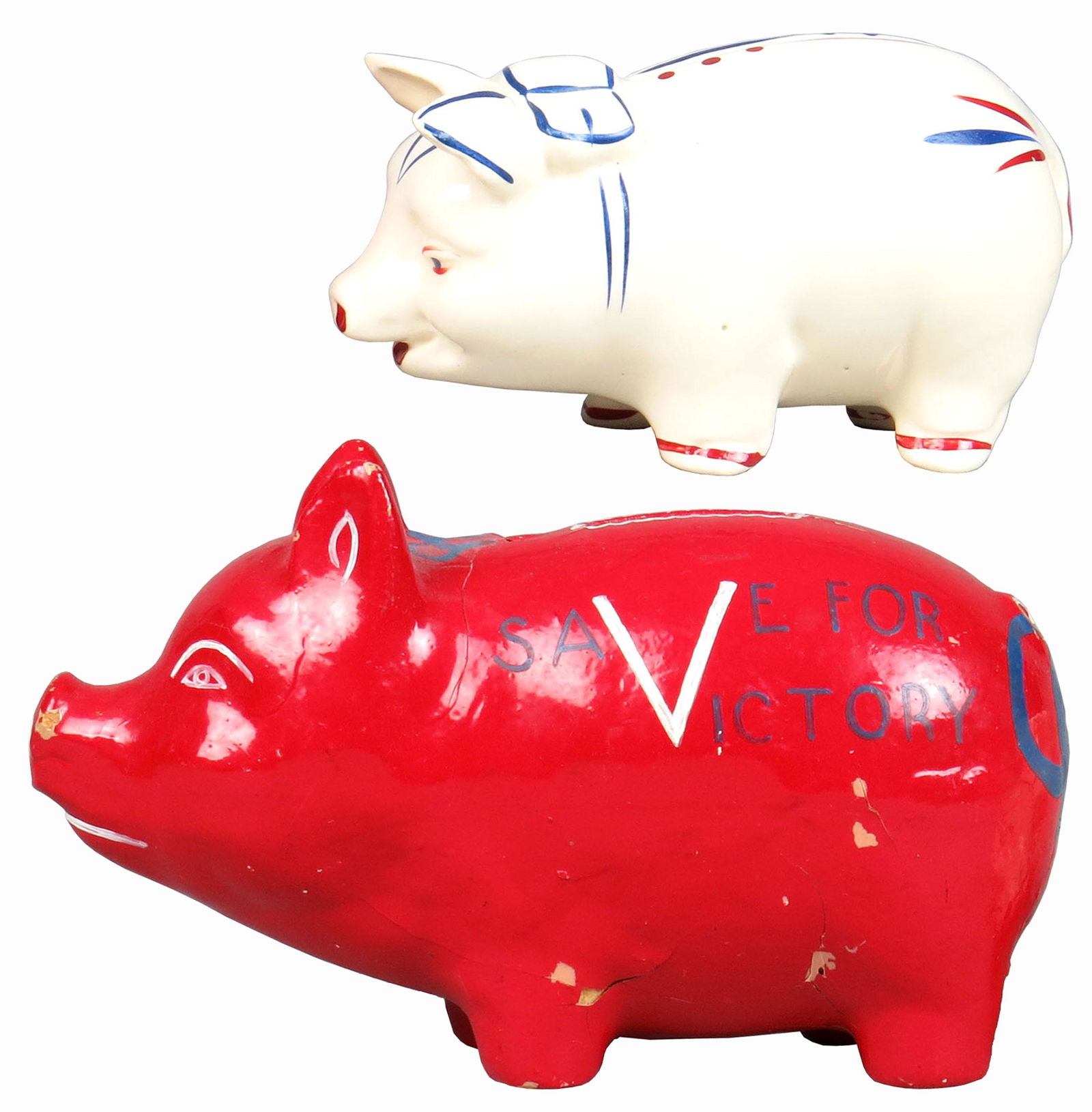 Lot of 2 Paper Mache/Ceramic Victory Pig Banks (1 of 3)