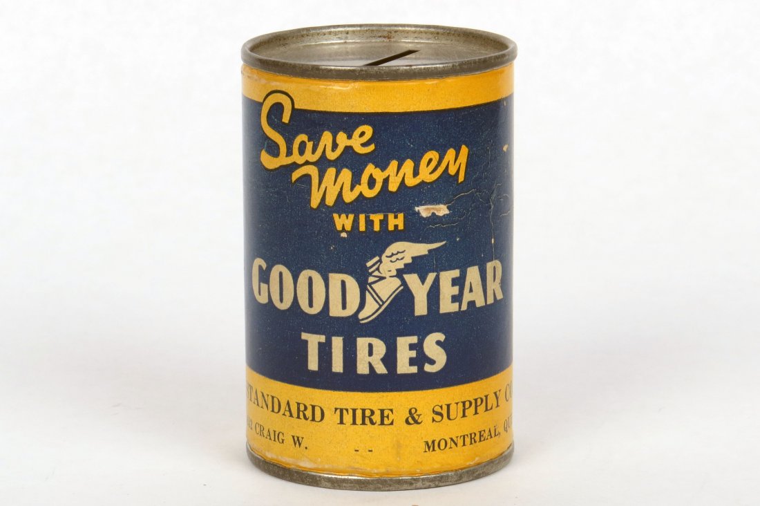 Cdbd/Tin "Save Money with Goodyear Tires" Bank (1 of 2)