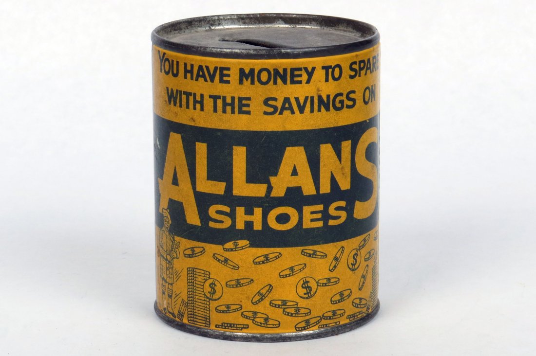 Cdbd/Tin "Allans Shoes" Bank (1 of 2)