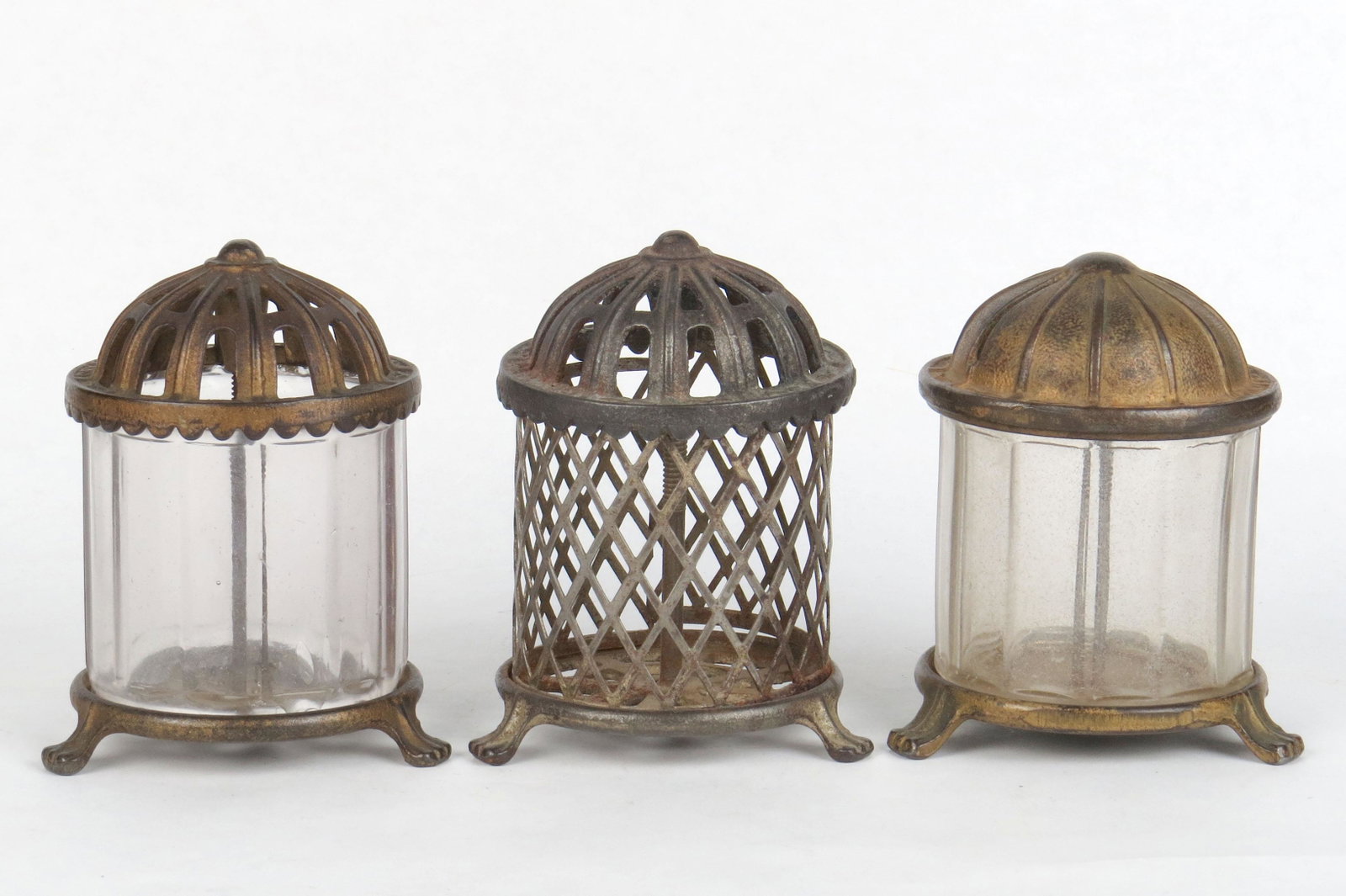 Lot of 3 Crystal Banks: 3 Crystal Banks, CI/Glass/Tin: Glass Sides; Tin Sides; Glass Sides w/Solid Roof, Scarce