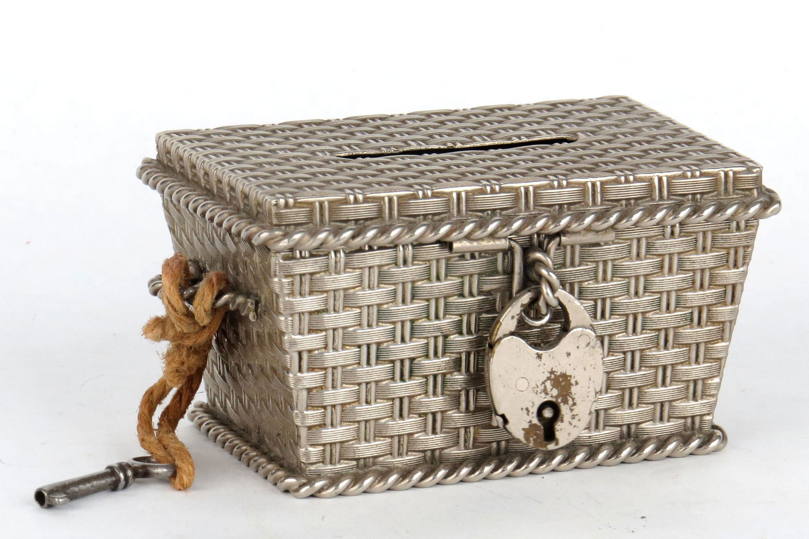 Wicker Basket w/Padlock Bank (1 of 3)