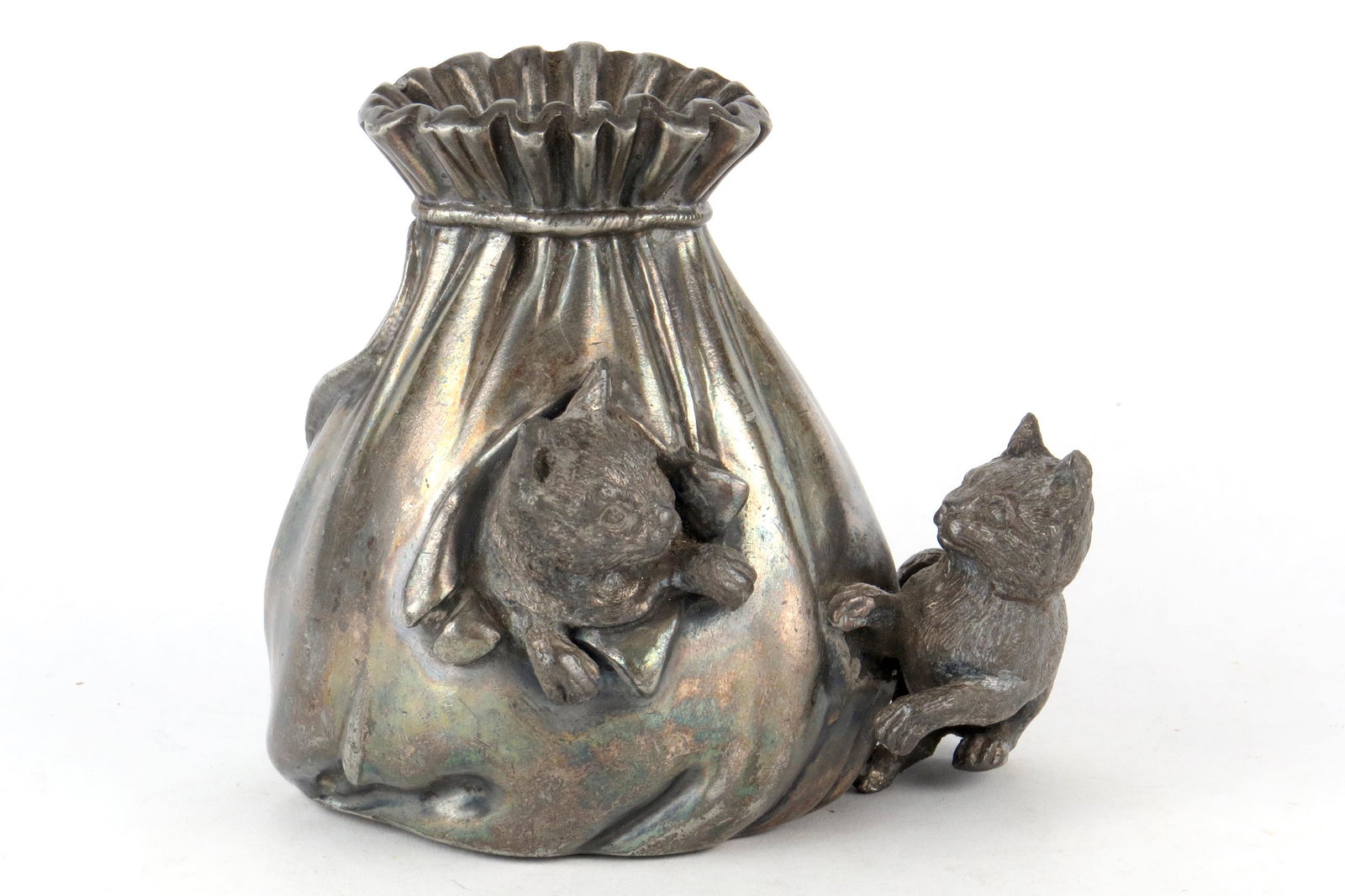 Kittens Playing in Money Sack Bank: Kittens Playing in Money Sack Bank, Silvered Lead, Has working KLT