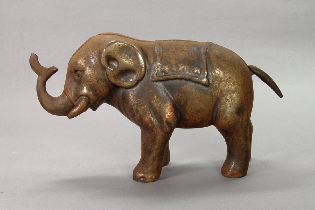 Elephant Three Stars Mech. Bank (nickel plated, ne: Elephant Three Stars Mech. Bank (nickel plated, needs cleaning) - CI