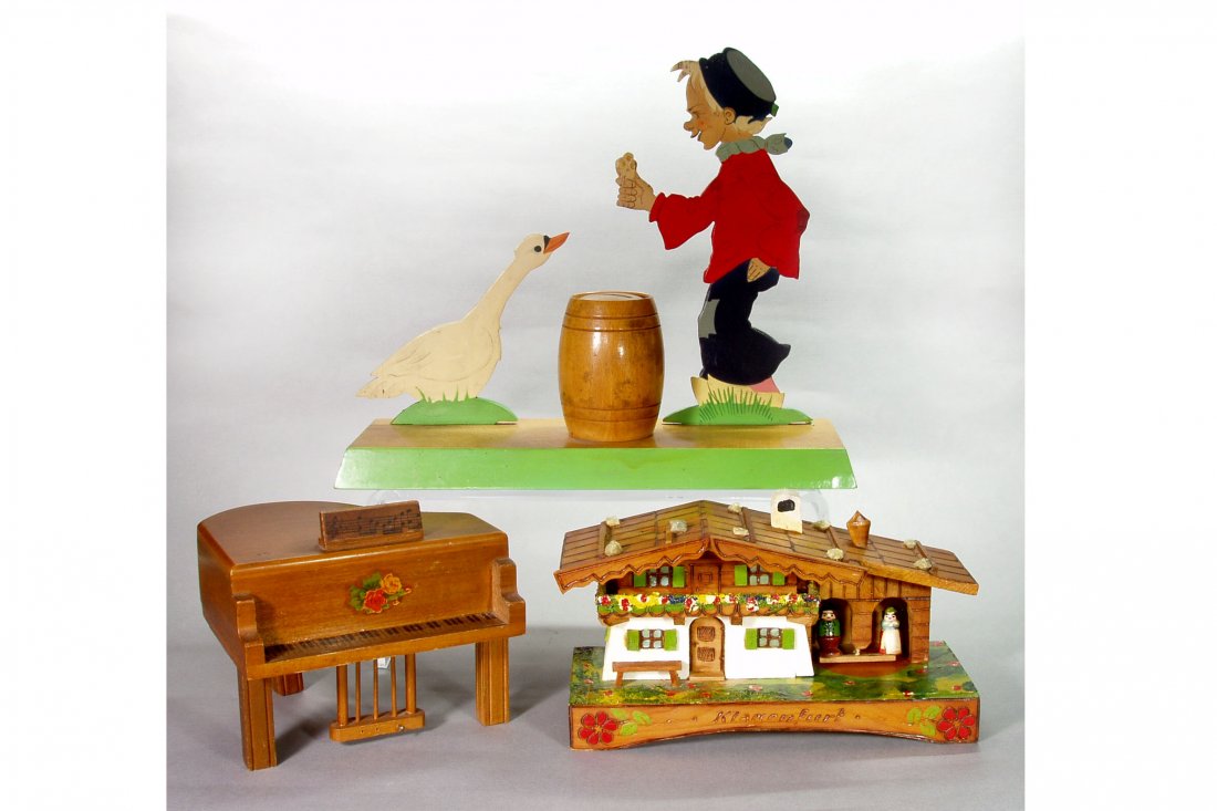 Lot of 3: Boy and Goose by Barrel; Piano; Cottage: Lot of 3: Boy and Goose by Barrel; Piano; Cottage - W