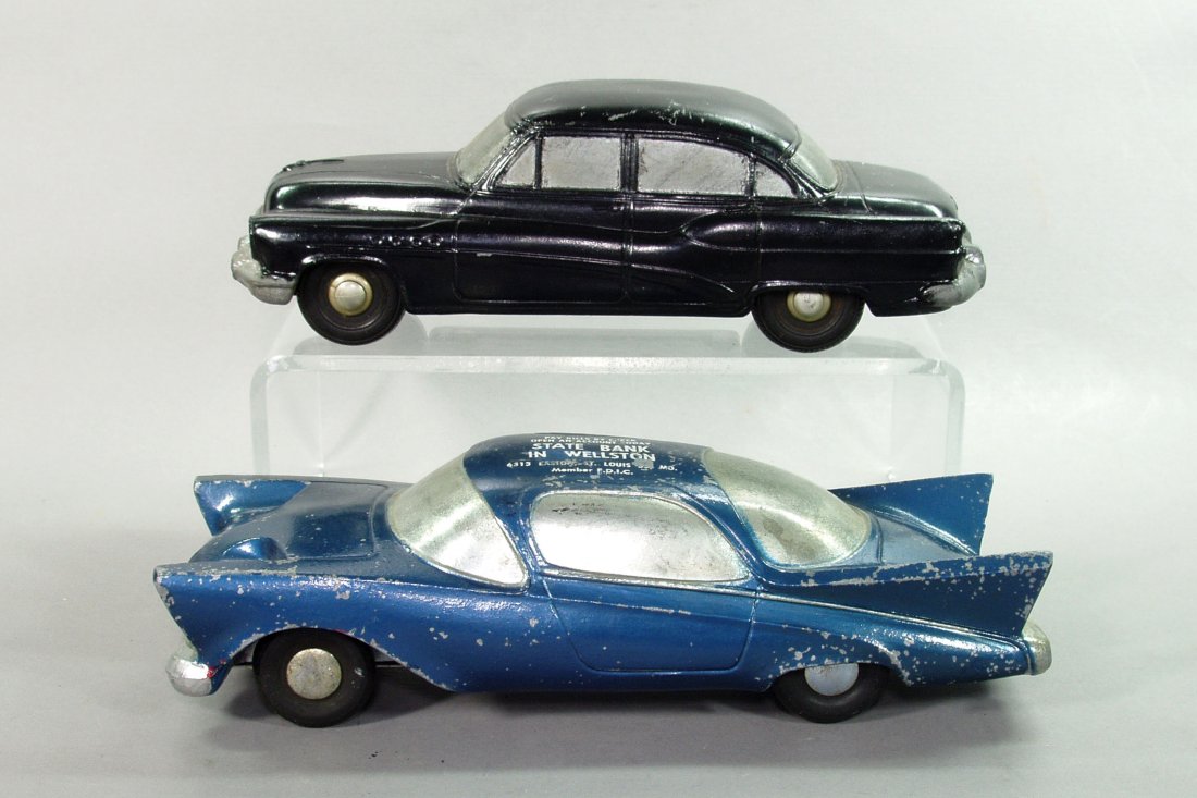 Lot of 2 Auto Banks: 2 Auto Banks w/rubber tires: Futuristic Auto; Chevrolet (repainted)