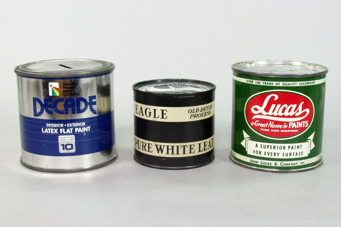 Lot of 3 Paint Advertising Still Banks: "Decade Paint"; "Lucas Paints"; "Eagle Pure White Lead"