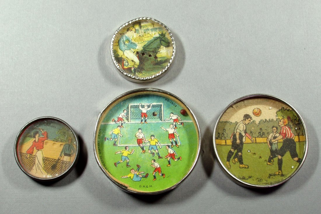 Lot of 4 Hand Held Sports Related Dexterity Puzzles: 4 Hand Held Sports Related Dexterity Puzzles: Tennnis, Horse Racing, (2) Soccer
