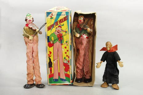 Lot of 3 Toys: (2) "Happy, the Violinist", 1 in orig. box; Clown w/Bow