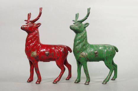 Lot of 2 Cast Iron "Arcade" Deer Banks: Lot of 2 CI "Arcade" Deer Banks, both have Arcade labels