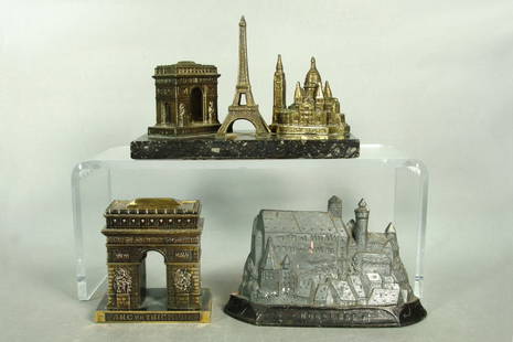 Lot of 3 Souvenir Buildings (not banks): Lot of 3 Souvenir Bldgs. (not banks): Nurnberg; Paris Buildings on Marble Base; "Arc De Triomphe"
