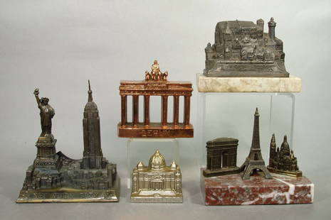 Lot of 5 Souvenir Buildings (not banks): Lot of 5 Souvenir Bldgs. (not banks): "Brandenburger Tor"; Paris Bldgs. on marble base; "Burg Nuraberg"; "Basilica Spietro"; "New York City"
