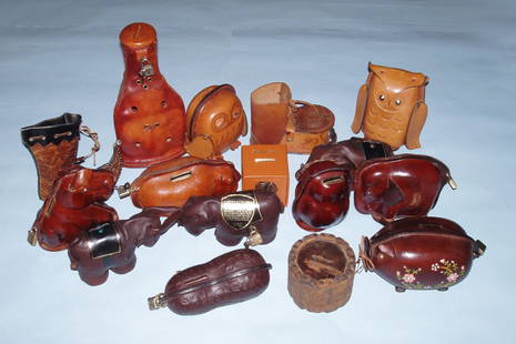 Lot of 65 Leather Banks: Lot of 65 Leather Banks, entire collection is sold as one lot