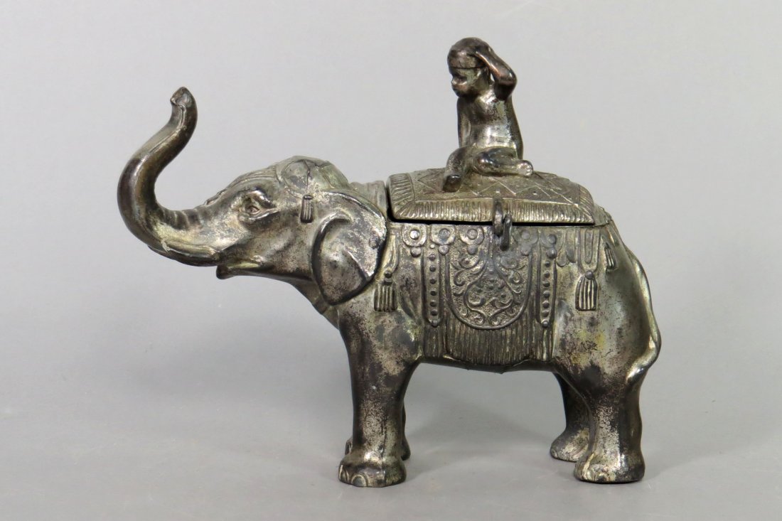 Elephant w/Monkey Rider, Silvered Lead Bank (1 of 2)