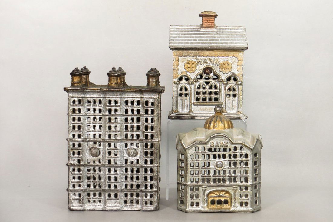 Lot of 3 CI Building Banks (1 of 2)