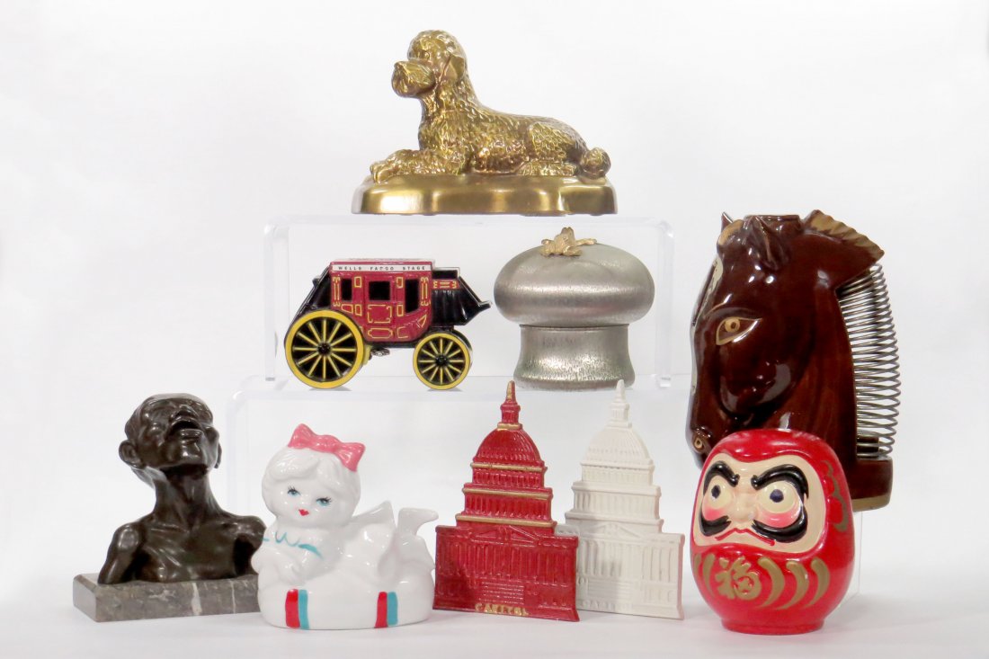 Lot of 9 CI Pot Metal and Ceramic Banks (1 of 1)