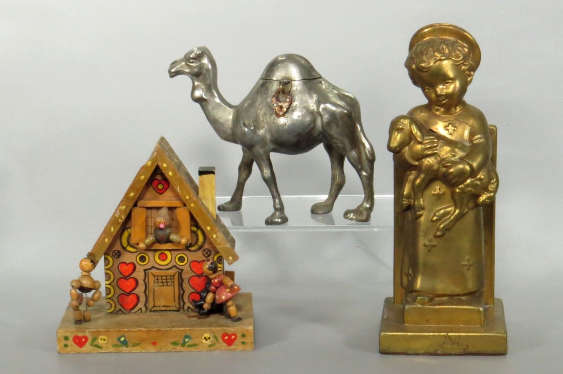 Lot of 3 Wood, Lead, and Pot Metal Banks (1 of 2)