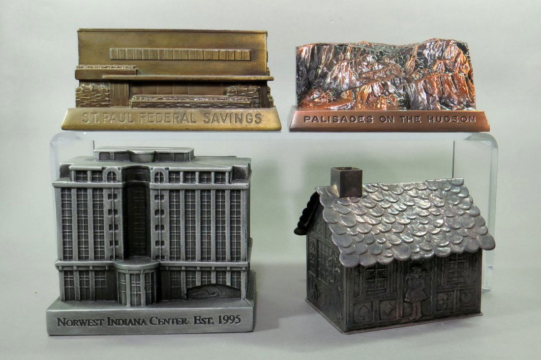 Lot of 4 Pot Metal Building Banks (1 of 3)