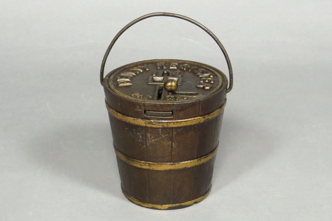 "1¢ Penny Register" Pail CI Still Bank (1 of 2)