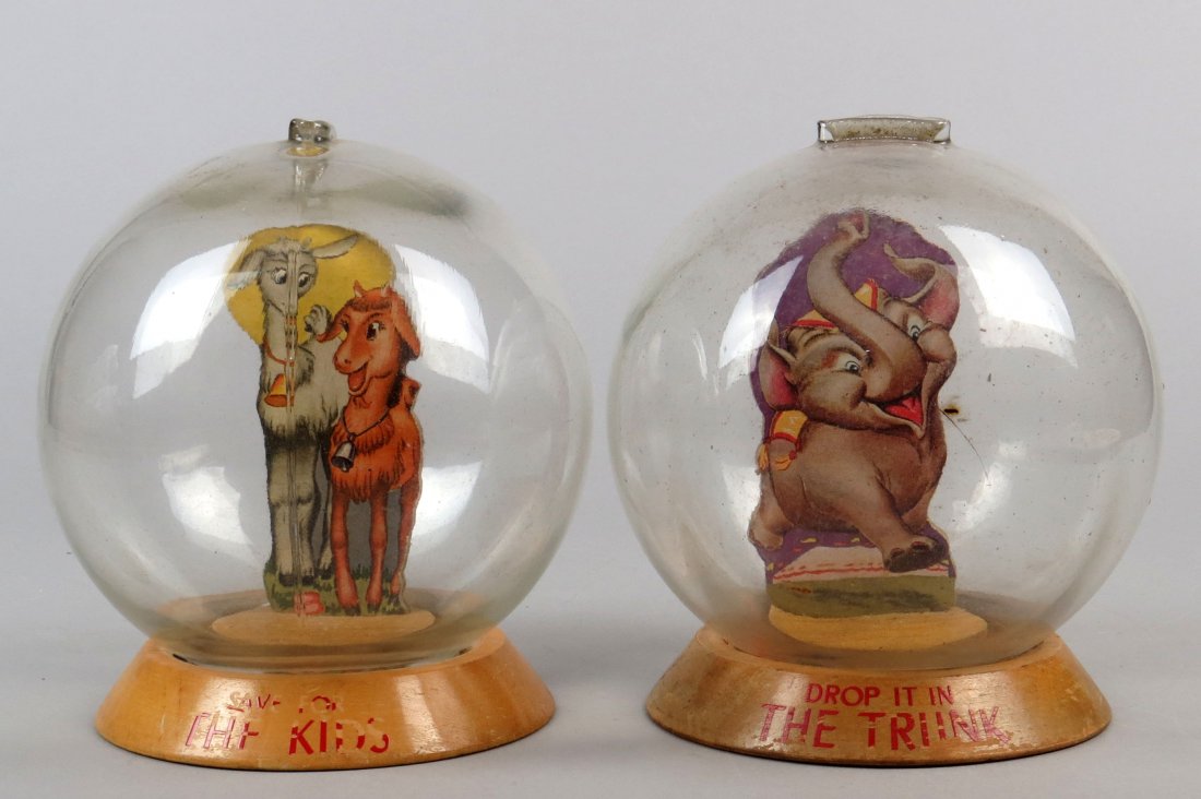 Lot of 2 Wood and Glass Bubble Banks (1 of 3)