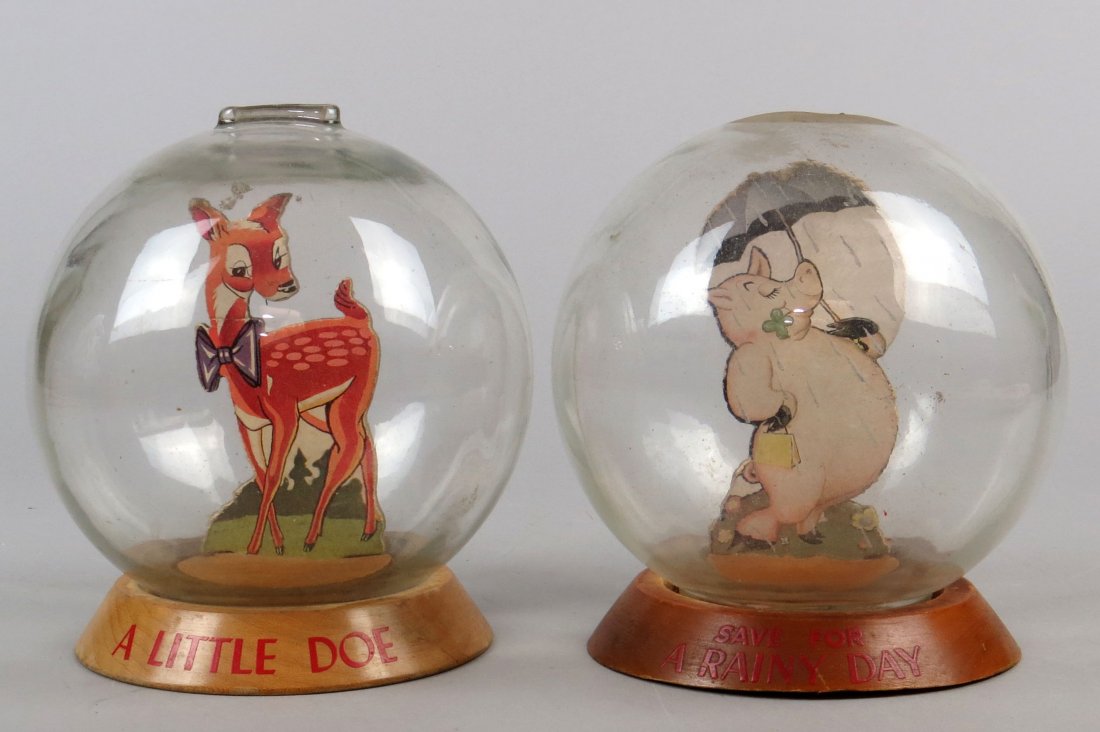 Lot of 2 Wood and Glass Bubble Banks (1 of 3)