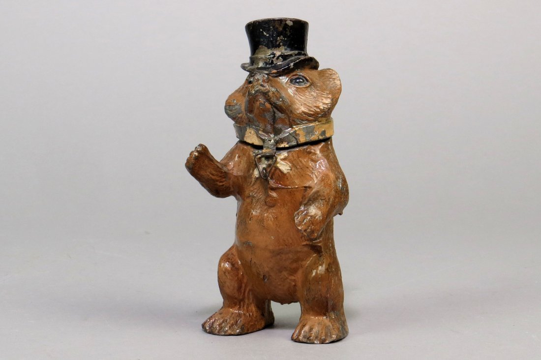 Spelter Standing Bear w/Top Hat Bank (1 of 2)