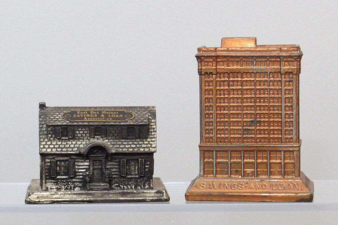Lot of 2 Lead and Pot Metal Building Banks (1 of 3)