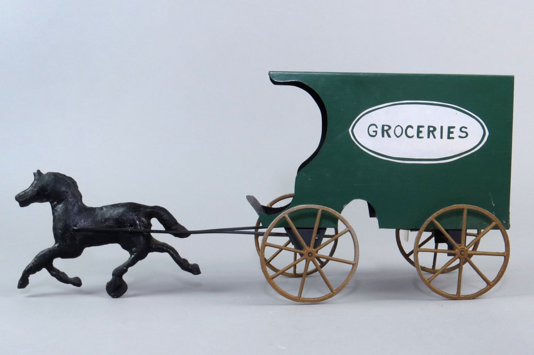 Tin Horse Drawn "Groceries" Wagon Toy (1 of 2)